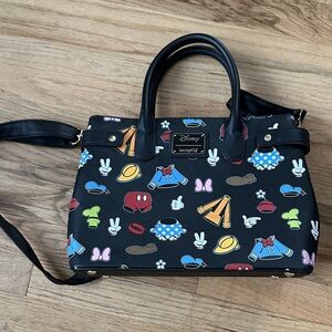 Loungefly Disney Black Satchel with Colorful Icons